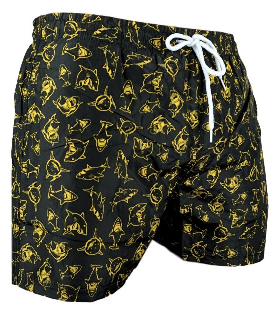 Badeshorts Sharks Schwarz-Gelb