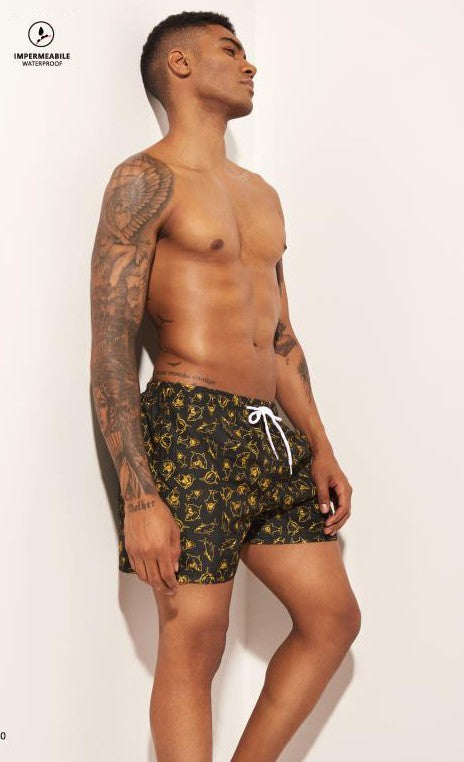 Badeshorts Sharks Schwarz-Gelb