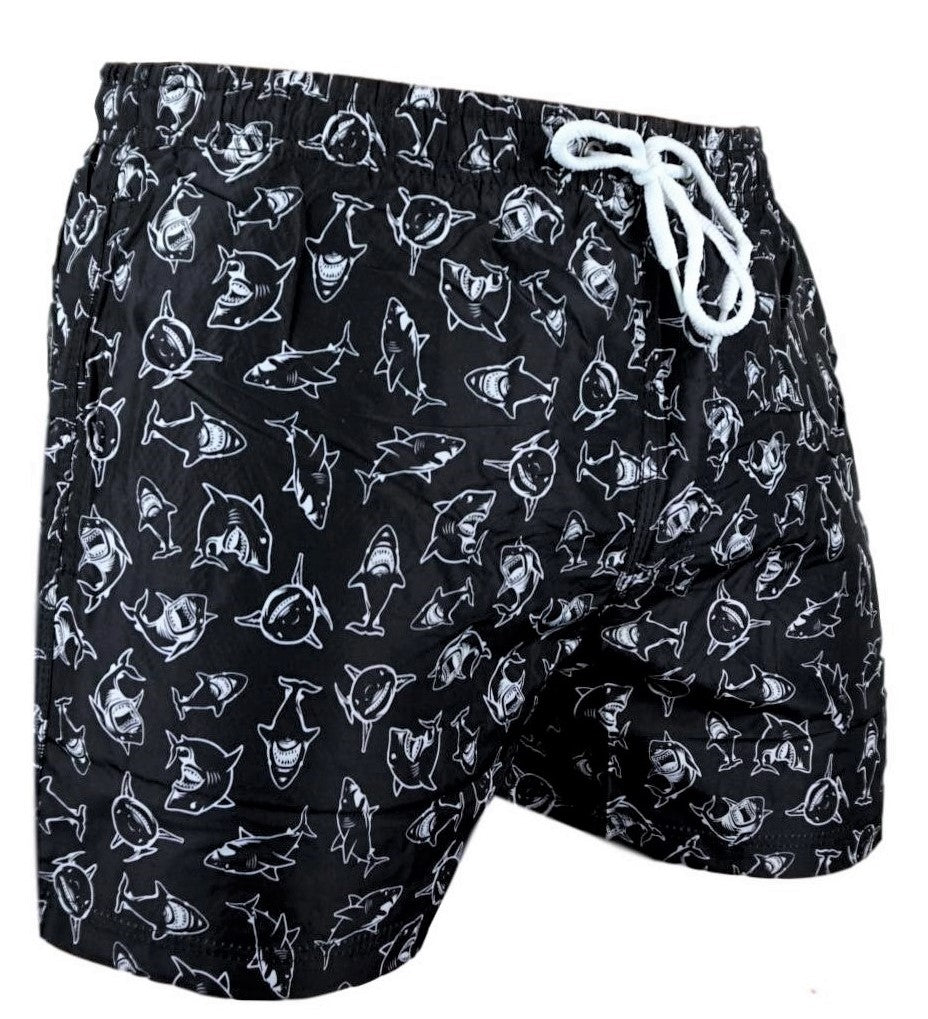 Badeshorts Sharks Schwarz-Weiß