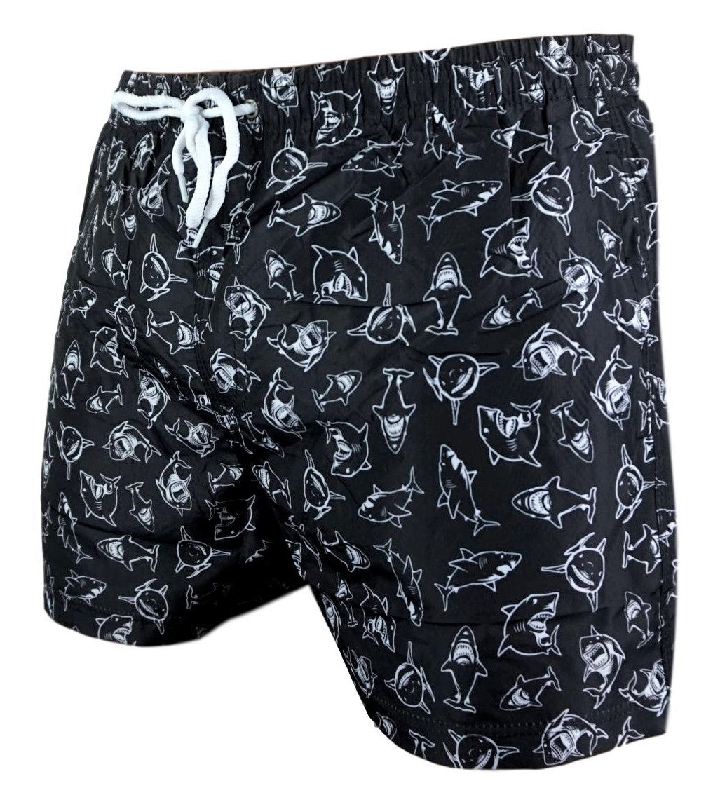 Badeshorts Sharks Schwarz-Weiß