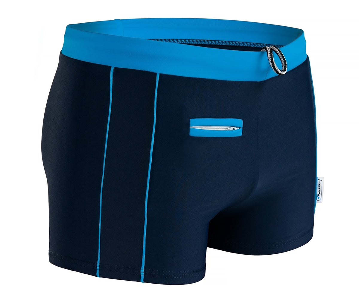 Badeboxer Monaco Blau mit Tasche und Reißverschluss