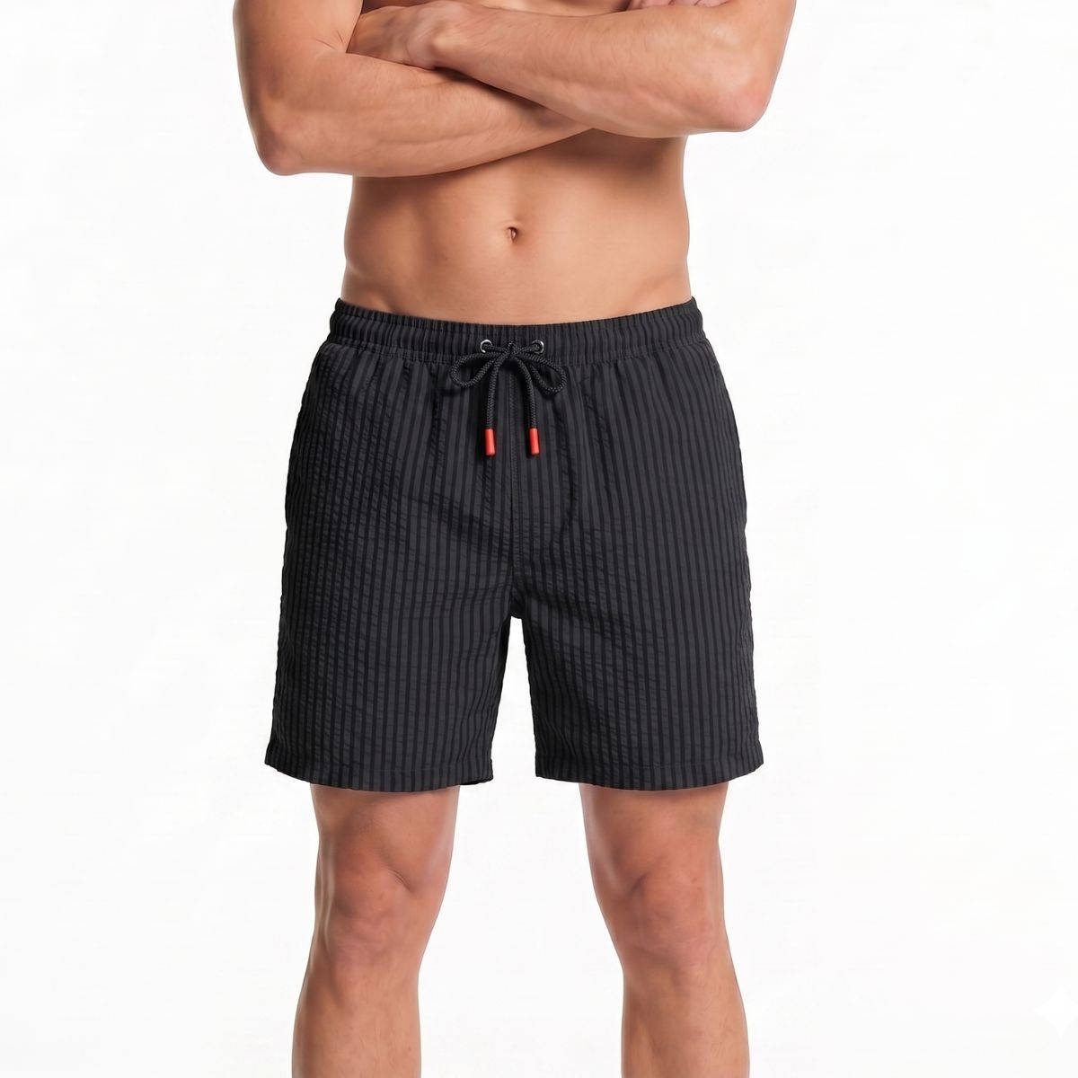Badeshorts Paros Seersucker - Schwarz