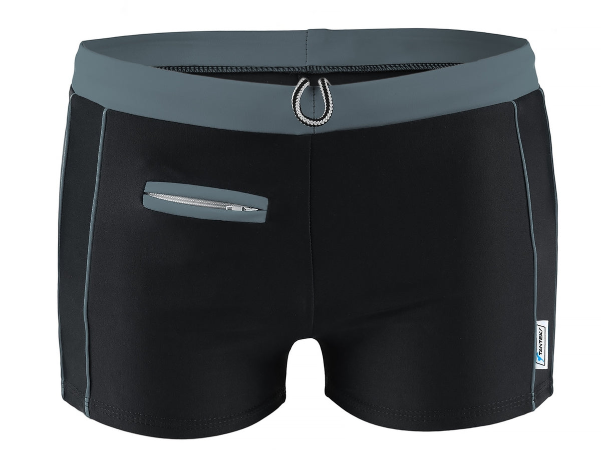Badeboxer Monaco Grau mit Tasche und Reißverschluss