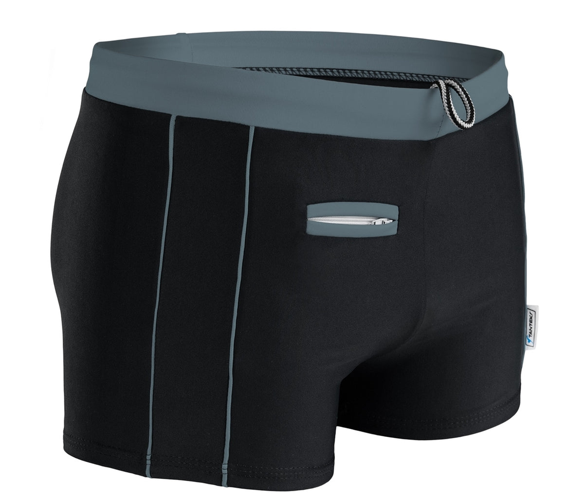 Badeboxer Monaco Grau mit Tasche und Reißverschluss