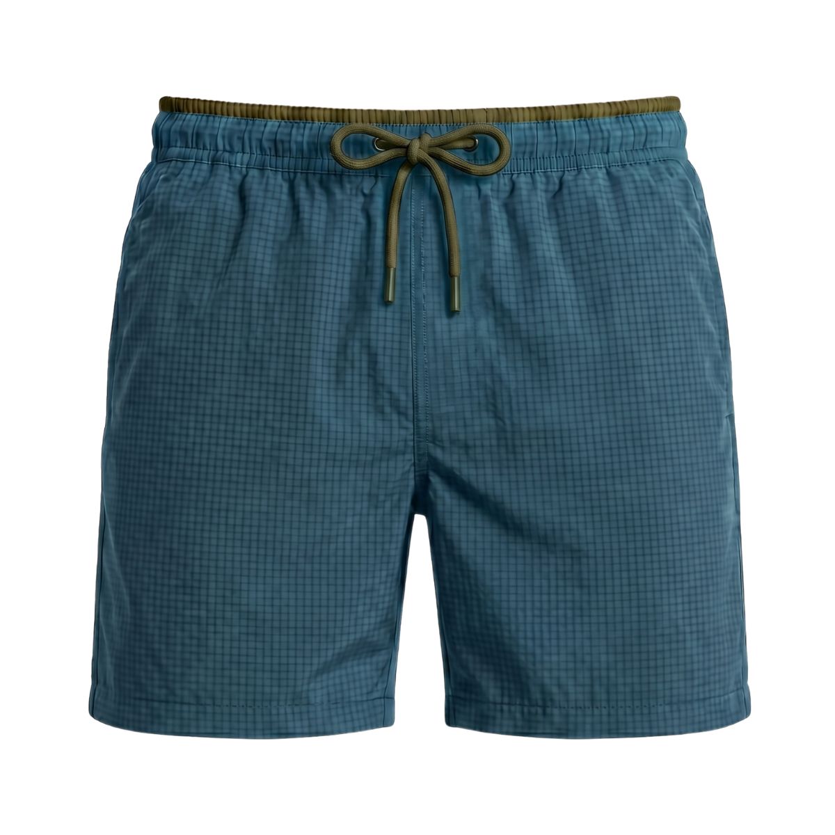 Seersucker Badeshorts Lavos - Petrolblau / Olivgrün