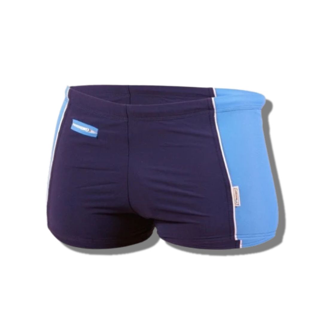Badeboxer Tiret Blau mit Tasche und Reißverschluss