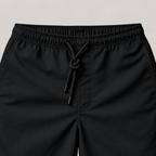Mallorca zwemshort heren zwart – Detail van elastische tailleband, trekkoord en steekzakken