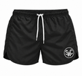 Riviera Retro zwemshort Deep Black, zwart vooraanzicht met SWC-logo en wit trekkoord